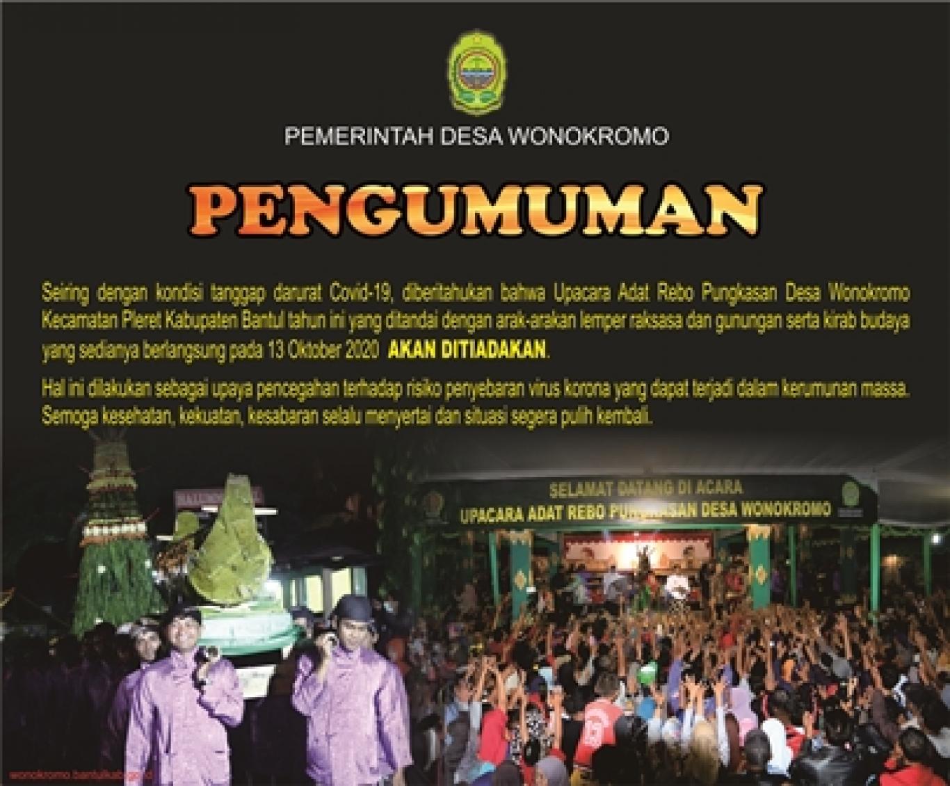 Upacara Adat Rebopungkasan Desa wonokromo ditiadakan